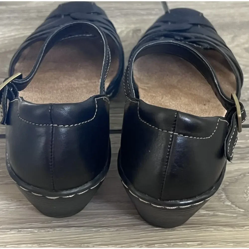 Clarks Bendables Wendy Land Black Leather Closed Toe Wedge Womens 7 Sandals